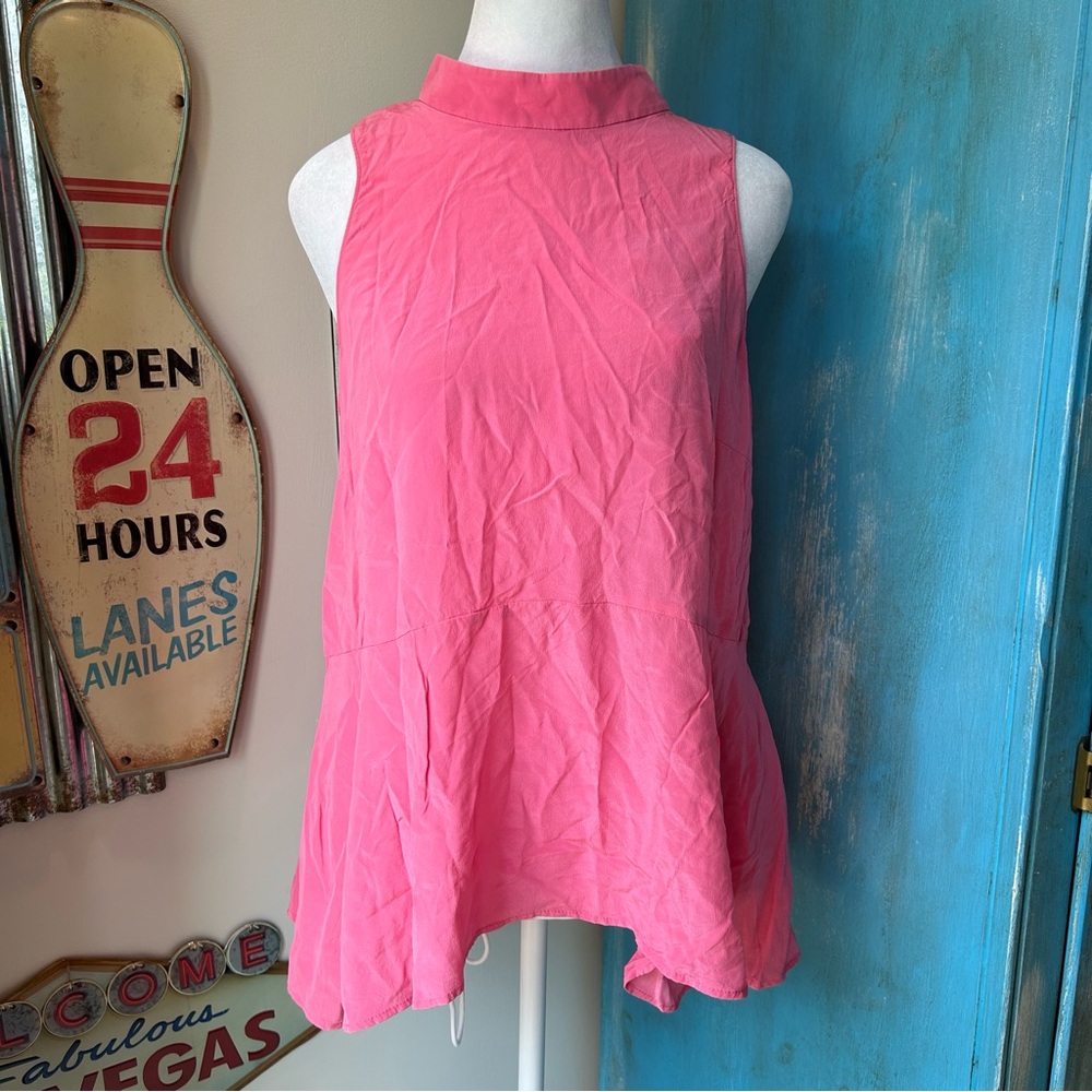 Antonio Melani Pink Bethel Mock Neck Sleeveless Silk Blouse Top